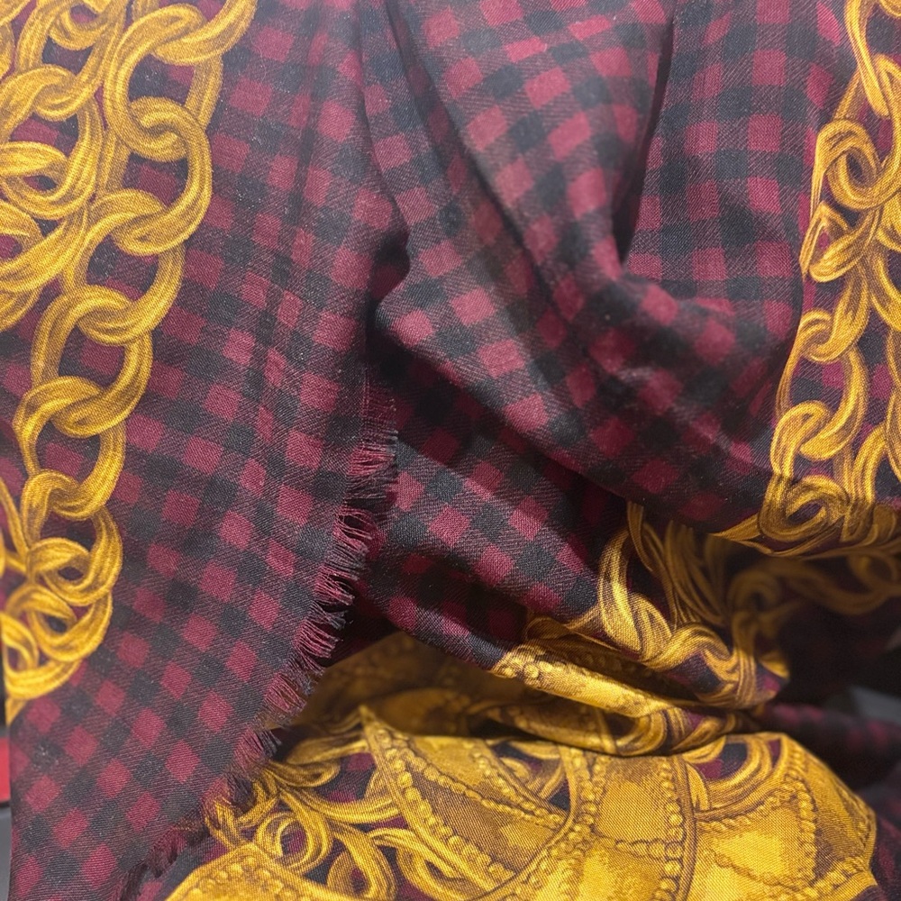 Authentic CHANEL Burgundy and Gold Scarf